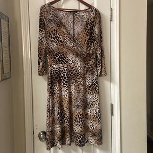 Roulette animal print dress. Size L brown, bage and tan.